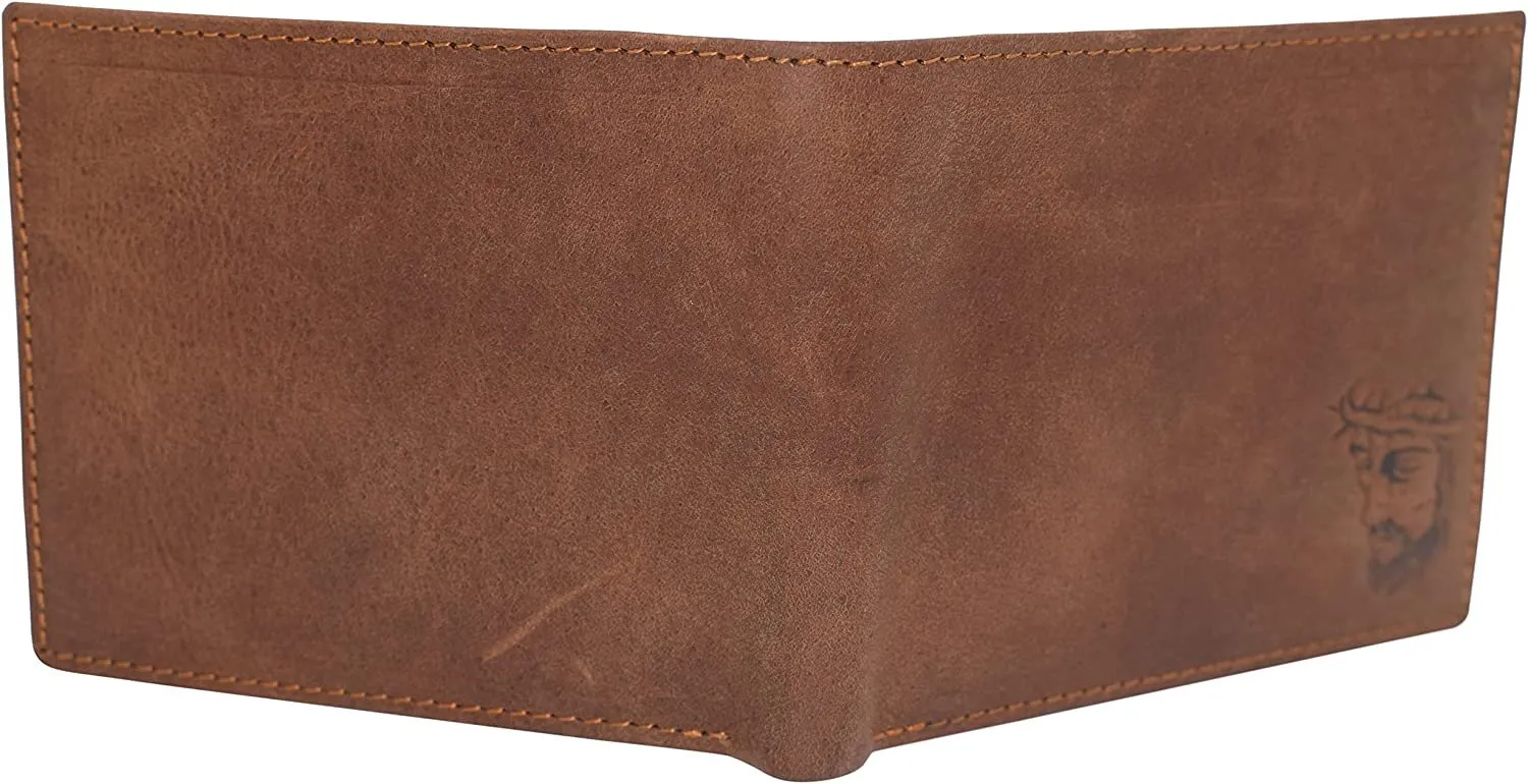 Marshal Jesus RFID Blocking Real Leather Bifold Trifold Wallet for Men (Bifold)