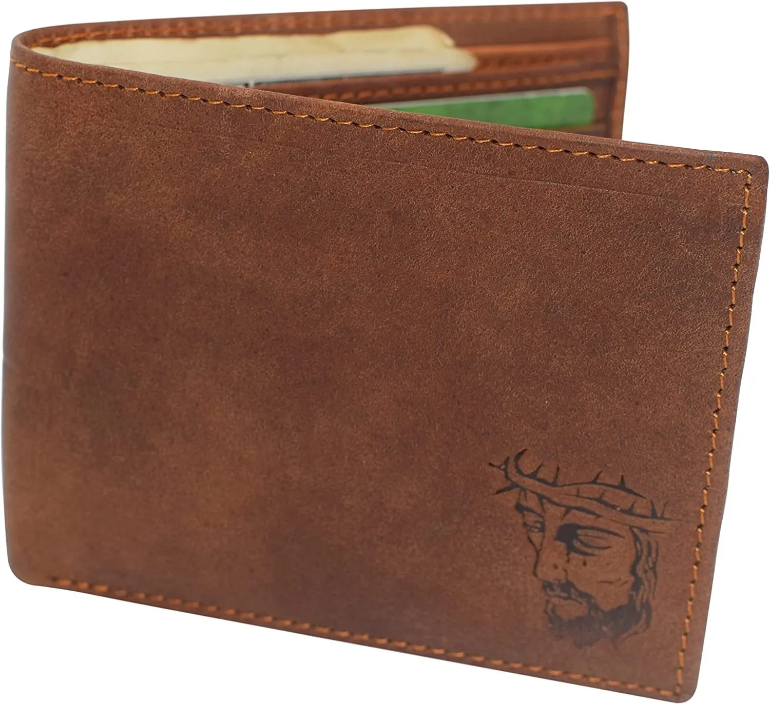 Marshal Jesus RFID Blocking Real Leather Bifold Trifold Wallet for Men (Bifold)