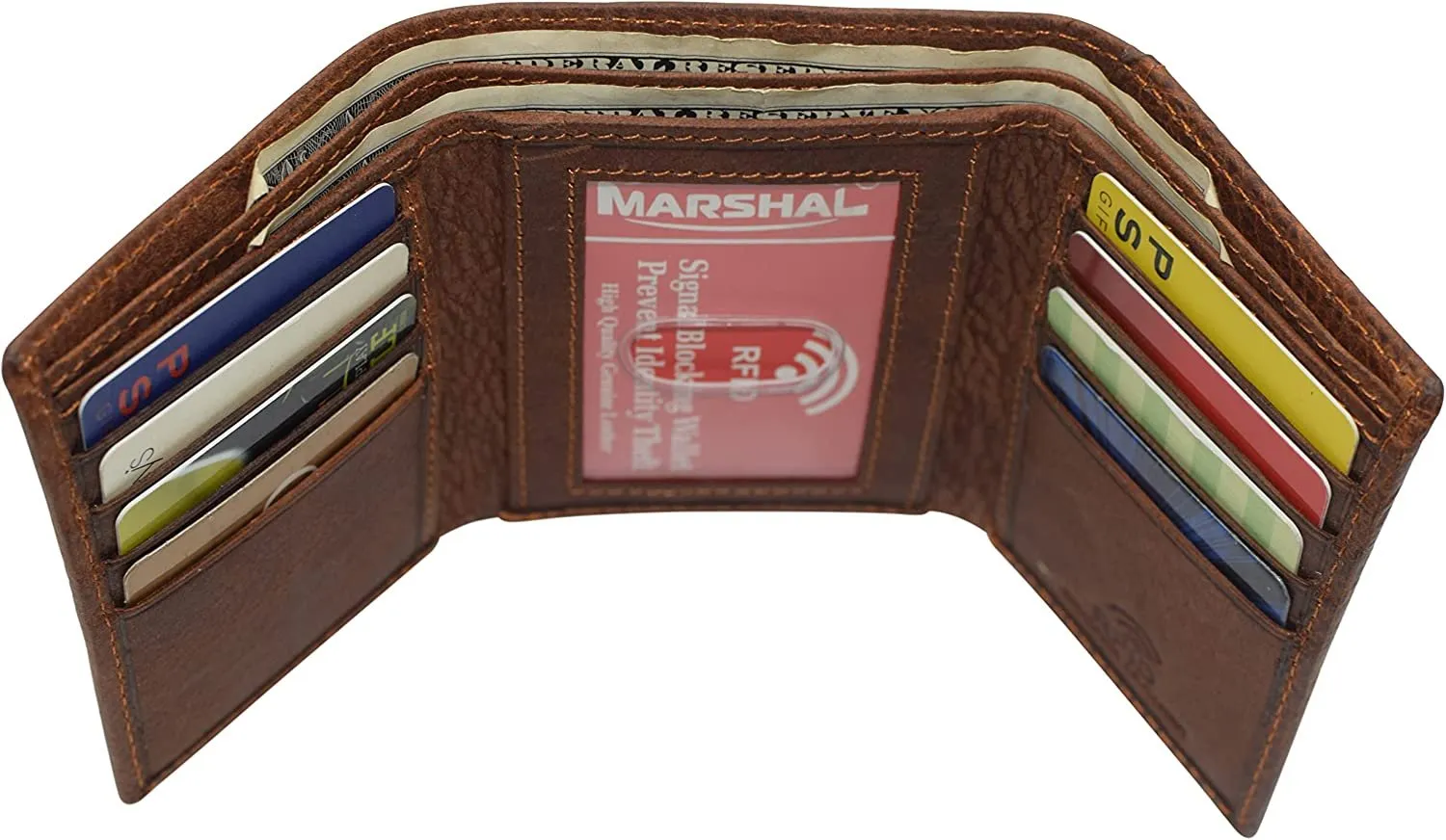 Marshal Jesus RFID Blocking Real Leather Bifold Trifold Wallet for Men (Bifold)