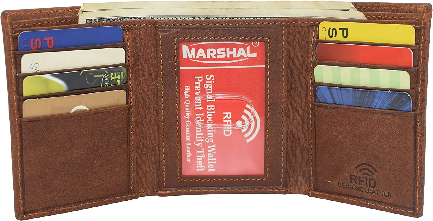 Marshal Jesus RFID Blocking Real Leather Bifold Trifold Wallet for Men (Bifold)