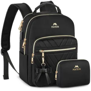 MATEIN Mini Backpack for Women, Waterproof Stylish Daypack Purse Shoulder Bag with USB Charging Port, Lightweight Small Casual Daily Travel Backpack for Ladies Teen Girls, 2pcs Sets, Black