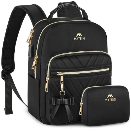MATEIN Mini Backpack for Women, Waterproof Stylish Daypack Purse Shoulder Bag with USB Charging Port, Lightweight Small Casual Daily Travel Backpack for Ladies Teen Girls, 2pcs Sets, Black