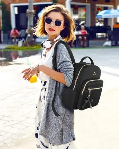 MATEIN Mini Backpack for Women, Waterproof Stylish Daypack Purse Shoulder Bag with USB Charging Port, Lightweight Small Casual Daily Travel Backpack for Ladies Teen Girls, 2pcs Sets, Black
