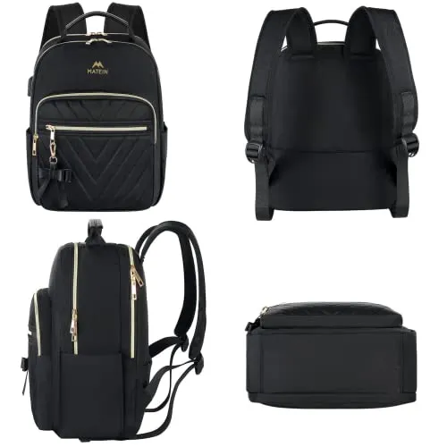 MATEIN Mini Backpack for Women, Waterproof Stylish Daypack Purse Shoulder Bag with USB Charging Port, Lightweight Small Casual Daily Travel Backpack for Ladies Teen Girls, 2pcs Sets, Black