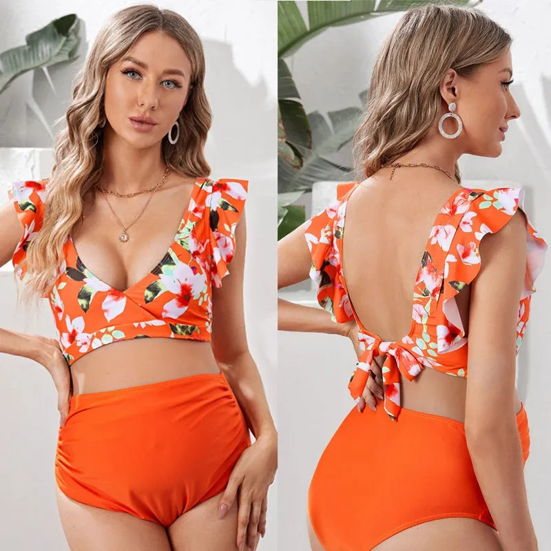 Maternity Split Swimsuit with Simple Design Orange
