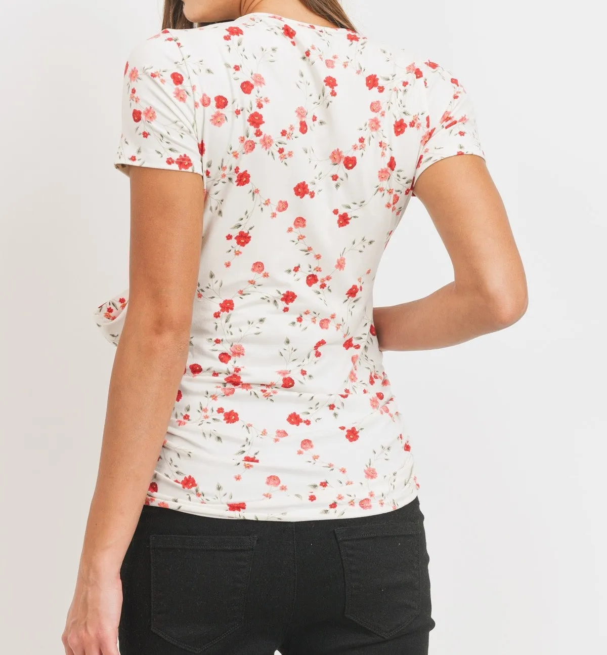 Maternity Wrap Top - Field of Poppies Floral in White