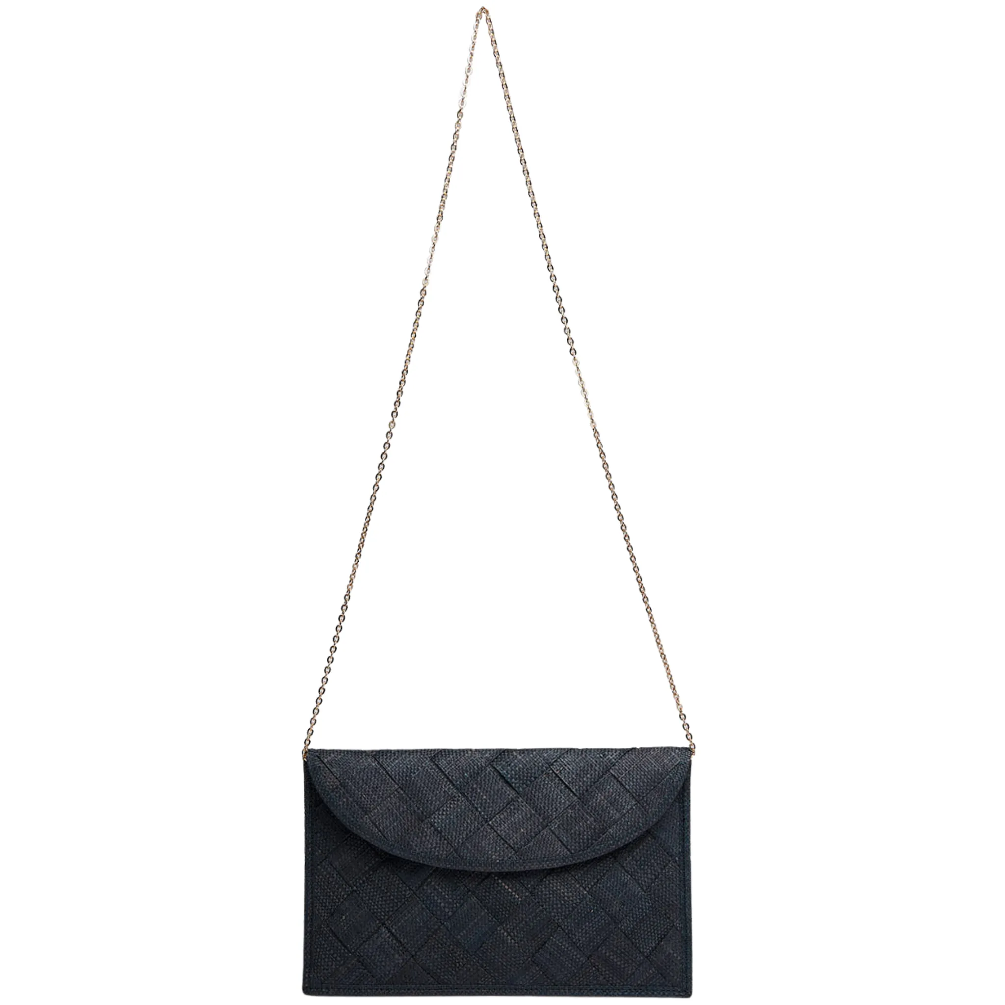 Mattie Straw Envelope Clutch Bag in Black