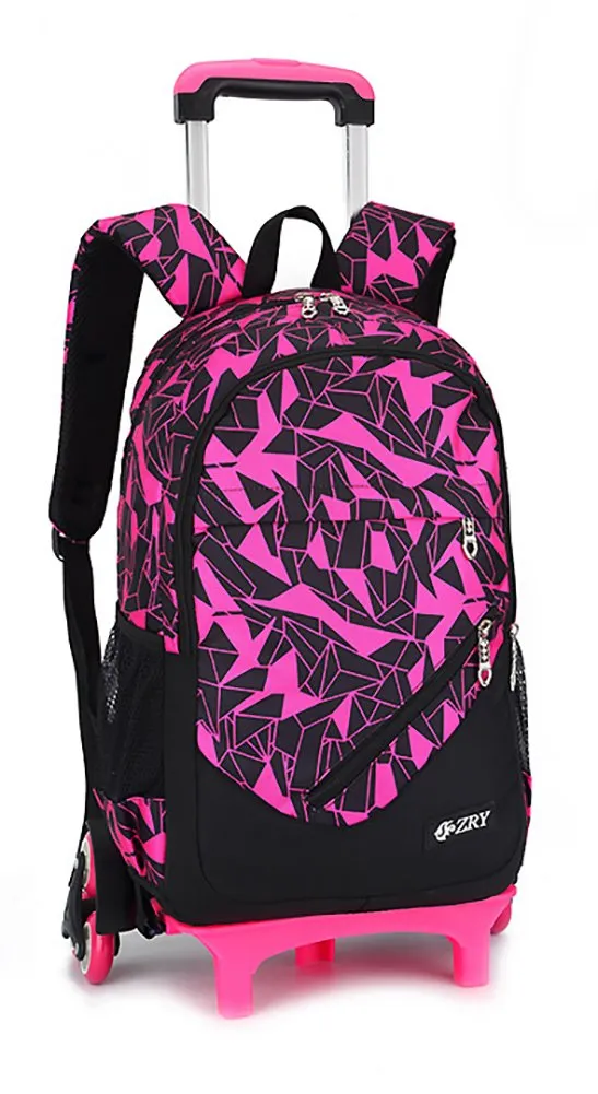 Meetbelify 3pcs Kids Rolling Backpacks Luggage Six Wheels Trolley School Bags ... (Rose red)