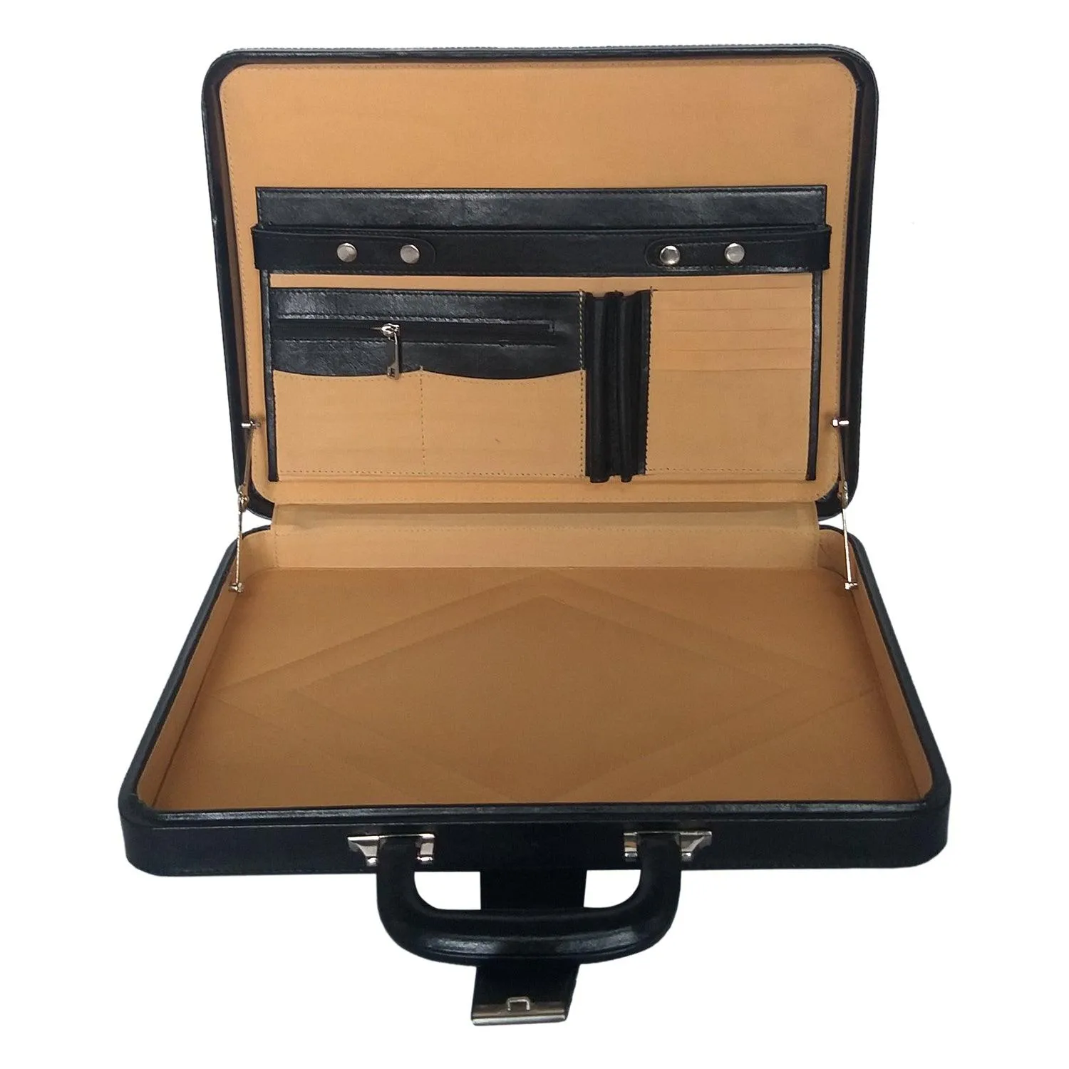 Men Genuine Leather Attache Briefcase Executive Business Handbag (Black)