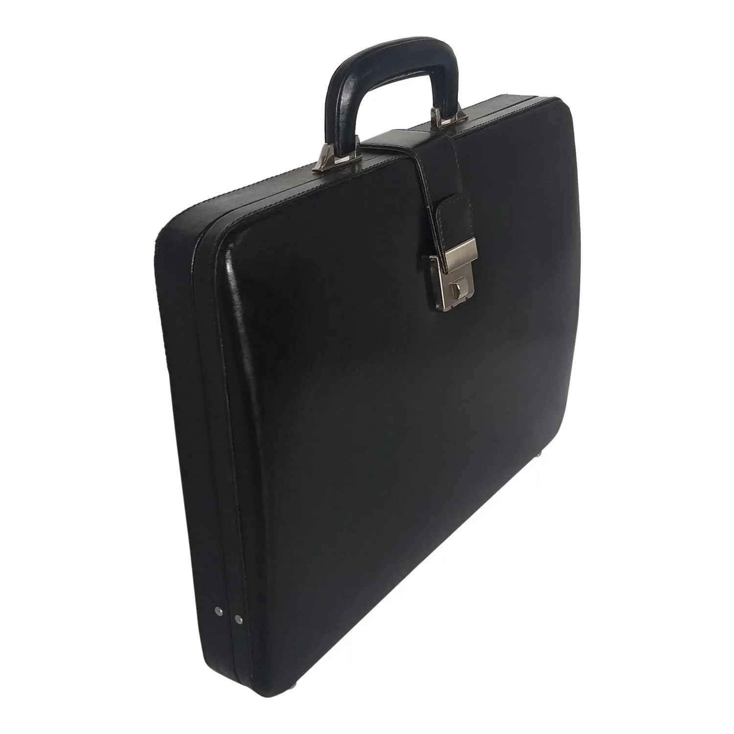 Men Genuine Leather Attache Briefcase Executive Business Handbag (Black)
