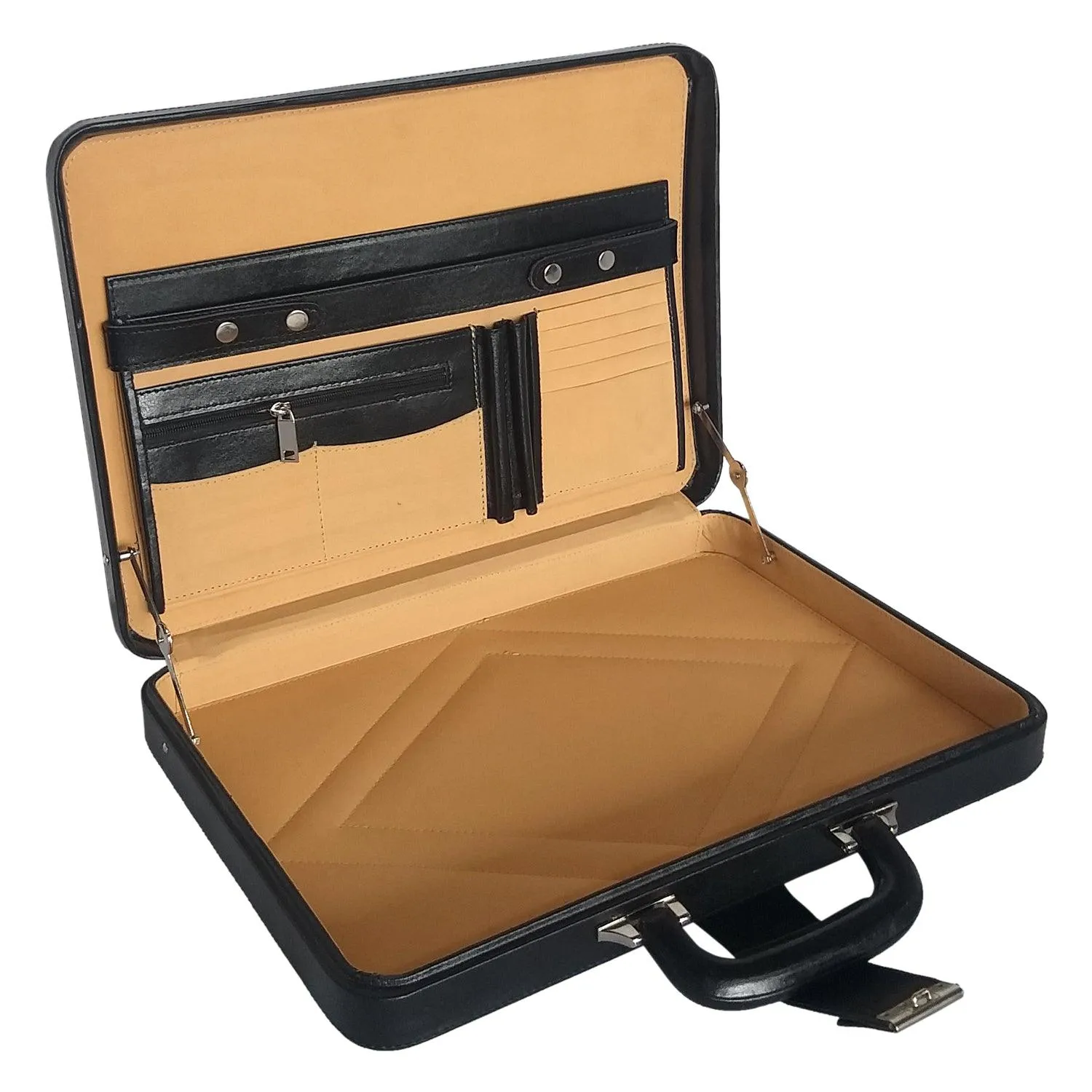 Men Genuine Leather Attache Briefcase Executive Business Handbag (Black)