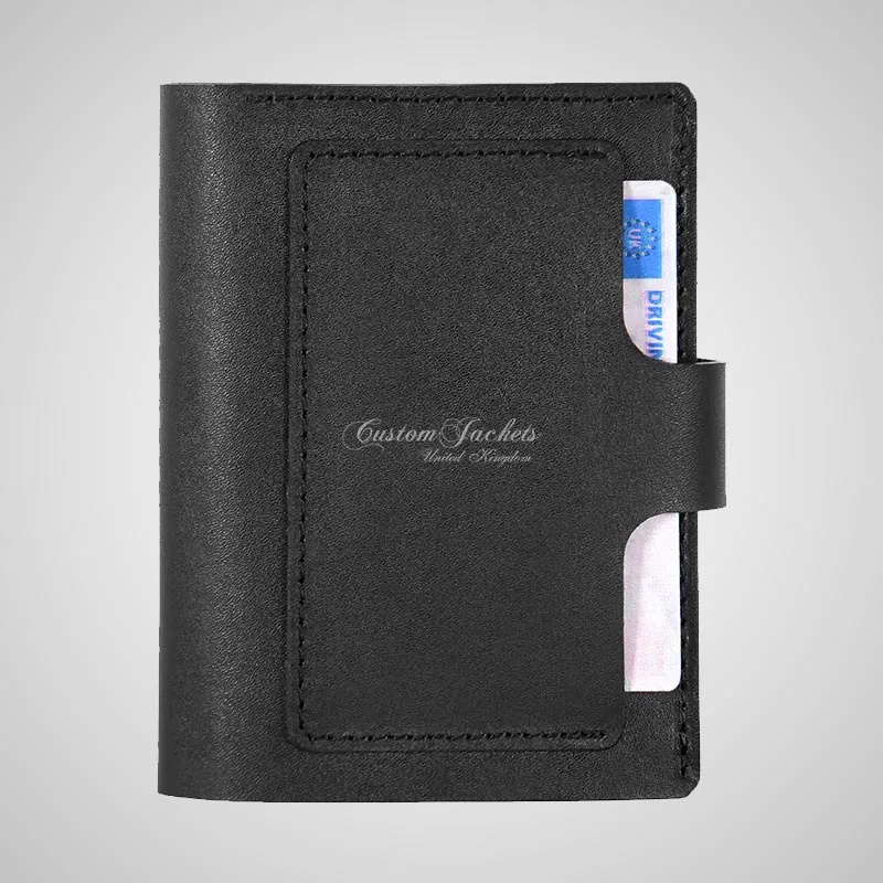 Men's Bifold Loop Stud Leather Wallet Black RFID Protected