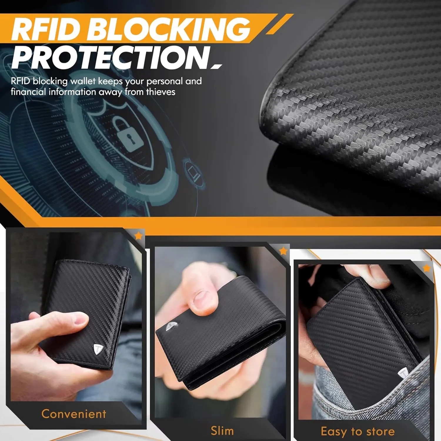 Mens Carbon Fibre Leather Bifold Wallet With ID Windows 2 Banknote Compartments