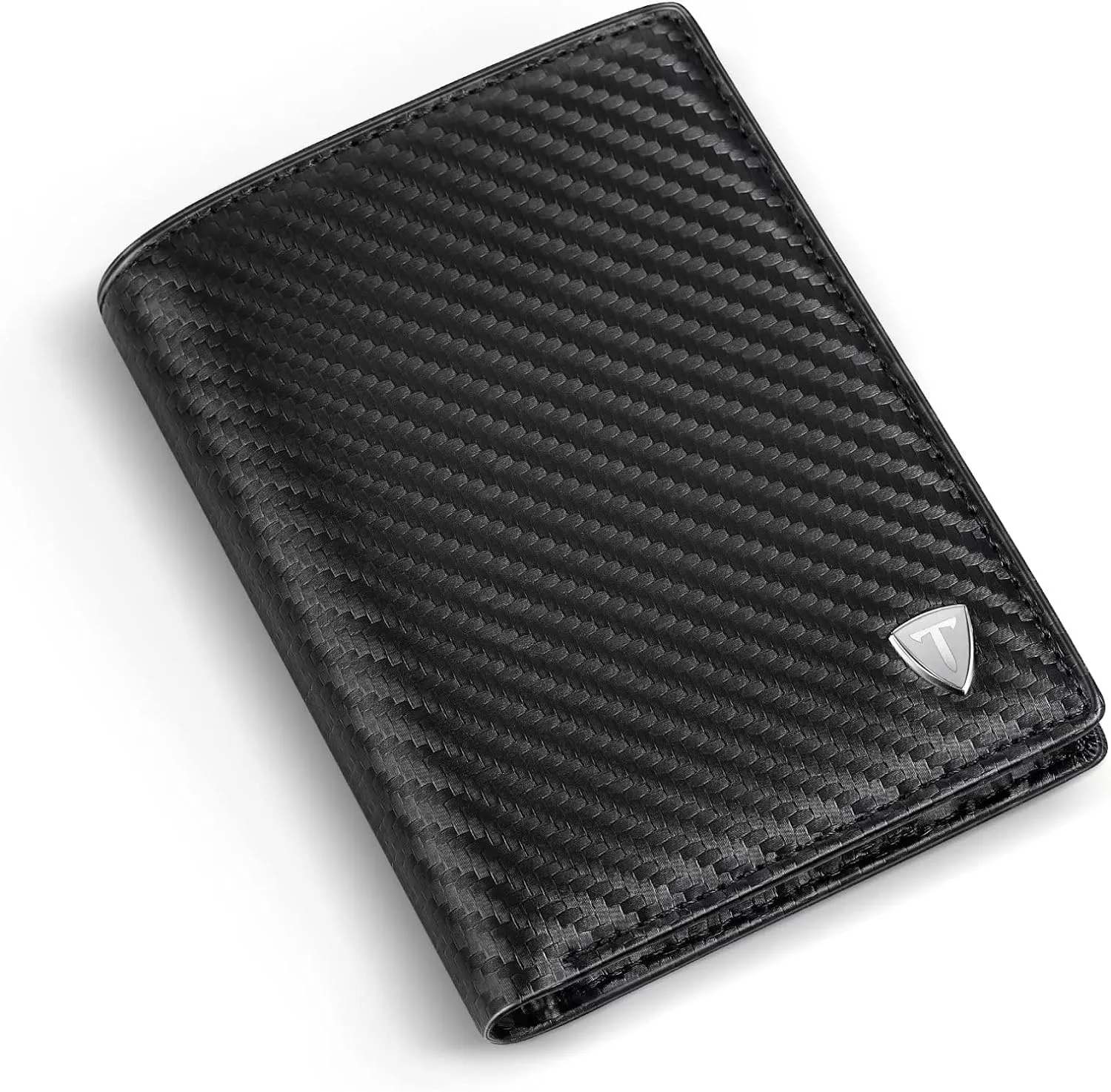 Mens Carbon Fibre Leather Bifold Wallet With ID Windows 2 Banknote Compartments