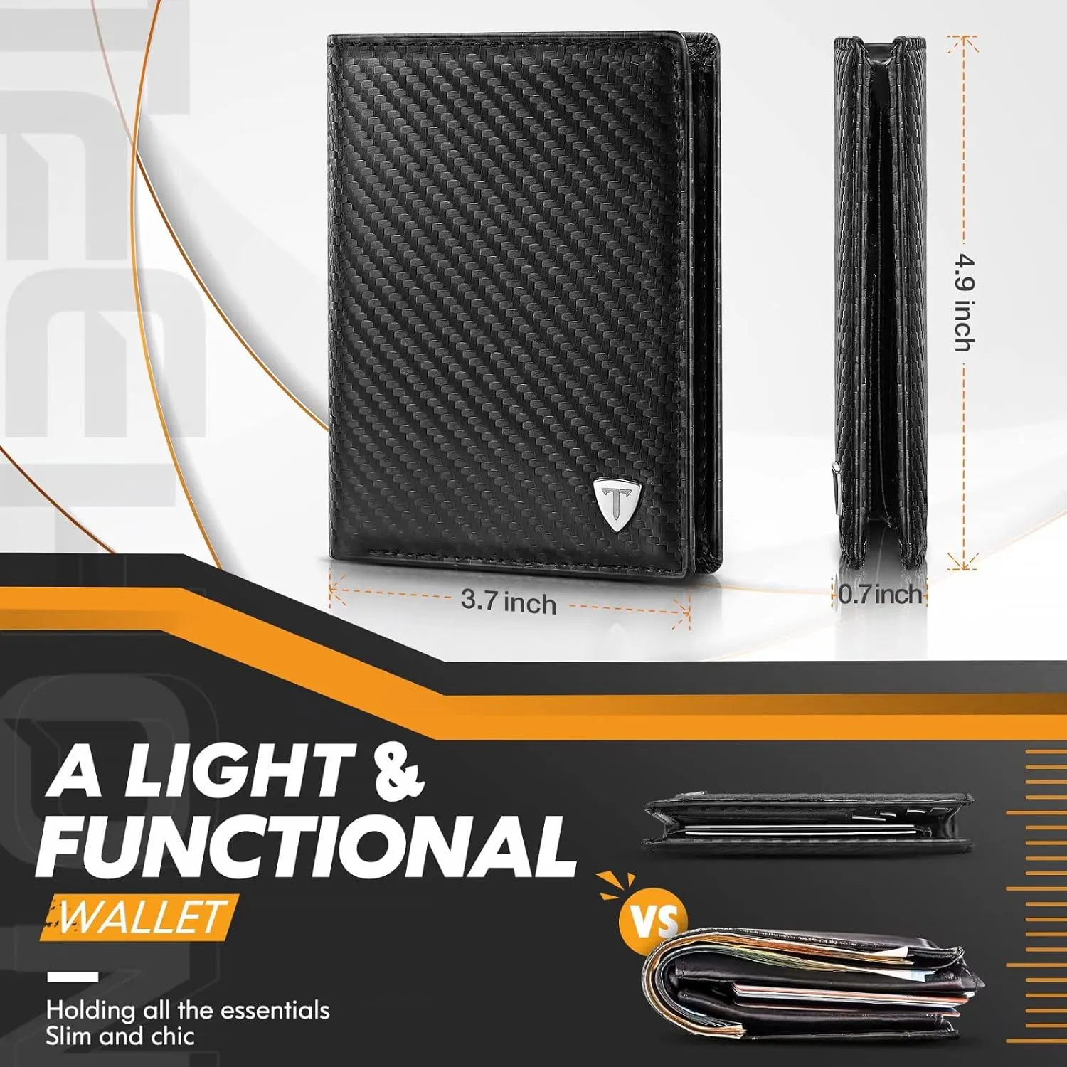 Mens Carbon Fibre Leather Bifold Wallet With ID Windows 2 Banknote Compartments