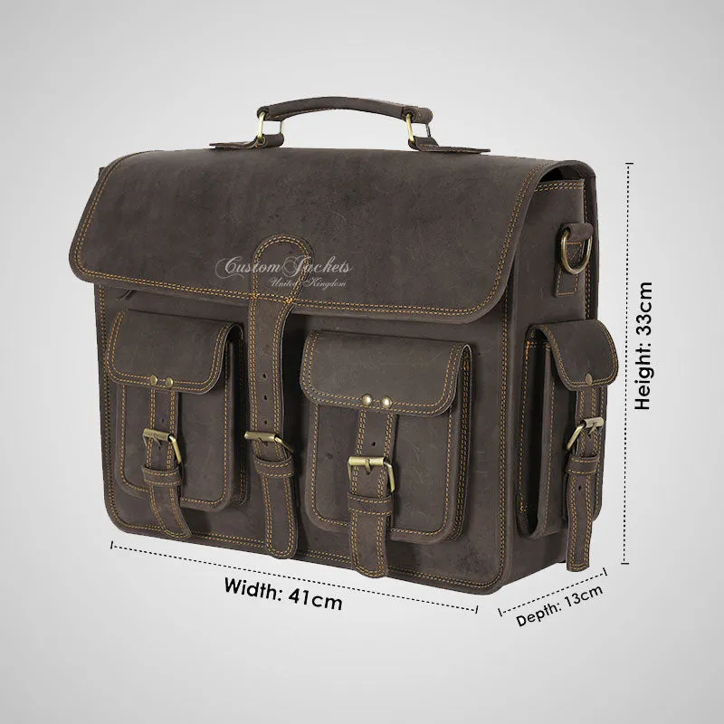 MEN'S Laptop Briefcase Bag Brown Vintage Messenger Crossbody Bag