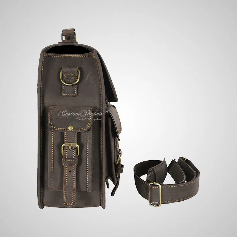 MEN'S Laptop Briefcase Bag Brown Vintage Messenger Crossbody Bag