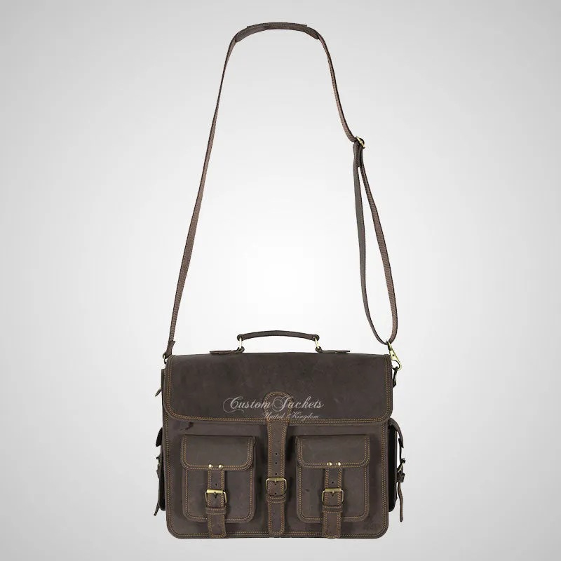 MEN'S Laptop Briefcase Bag Brown Vintage Messenger Crossbody Bag