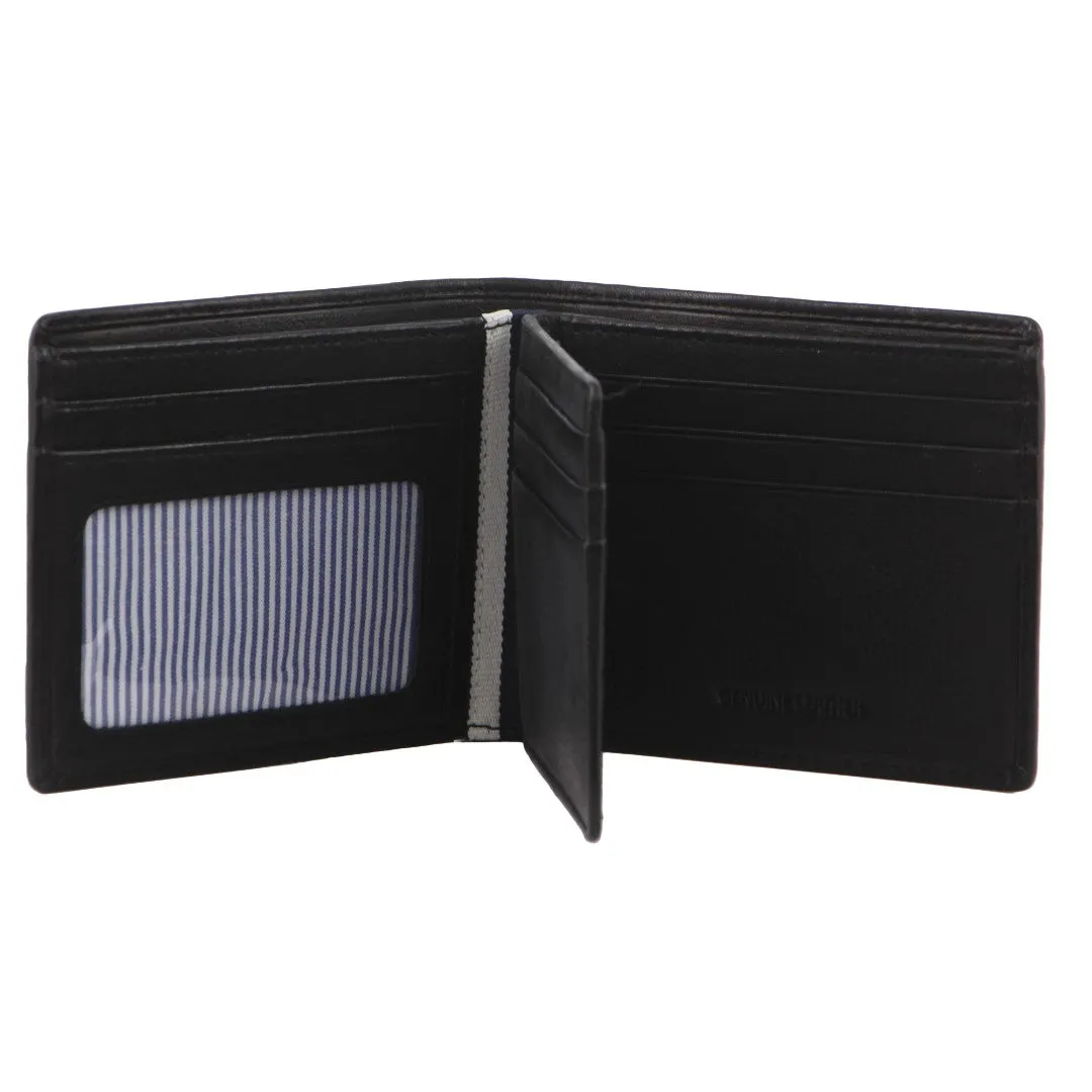 Mens Leather Bi-Fold Flap Wallet - Black