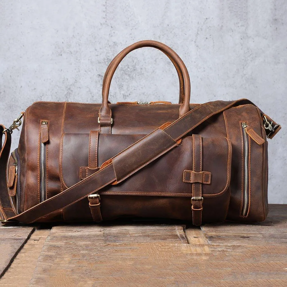 Mens Leather Weekender Bag with Shoe Compartment