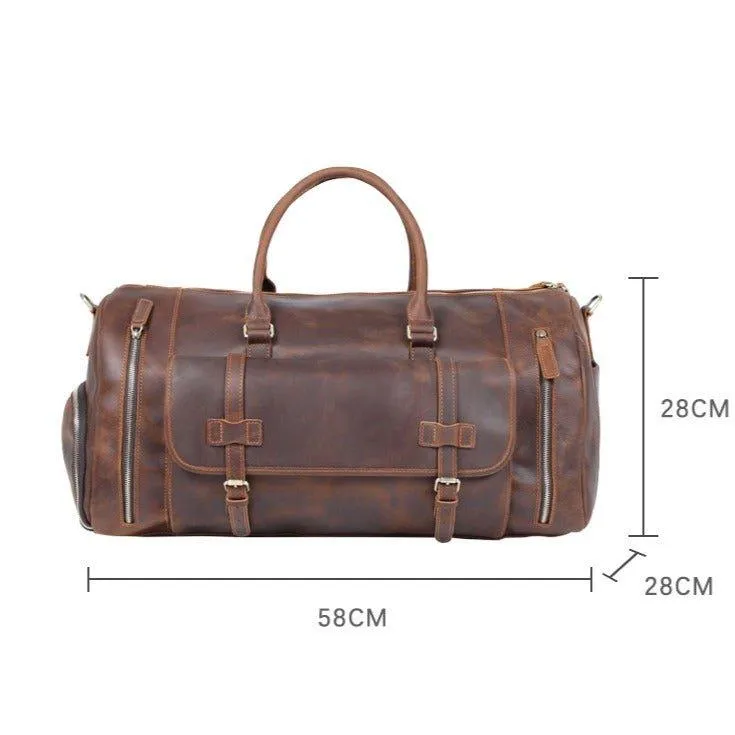 Mens Leather Weekender Bag with Shoe Compartment