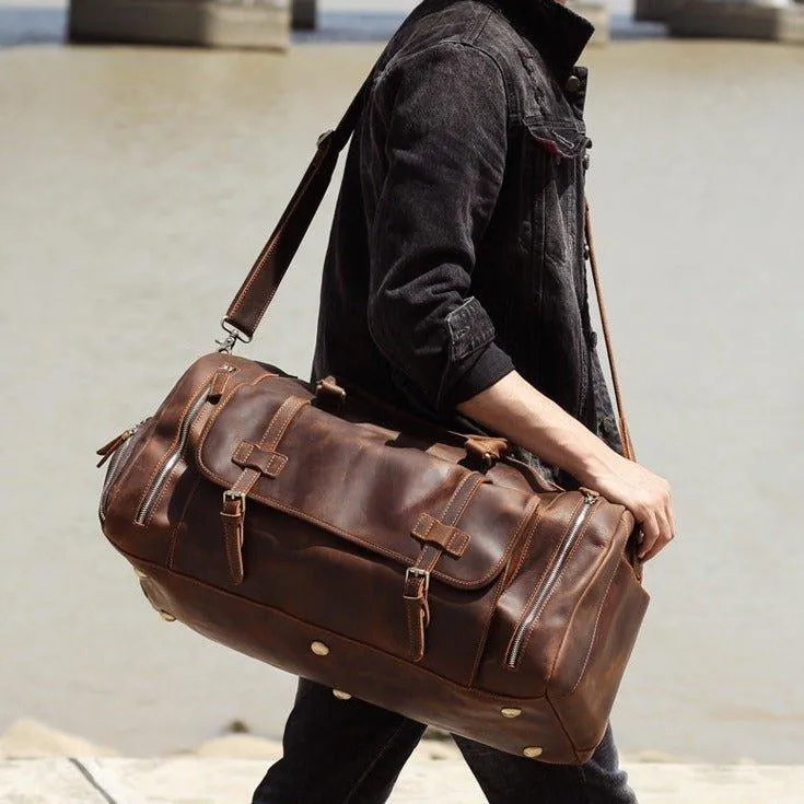 Mens Leather Weekender Bag with Shoe Compartment