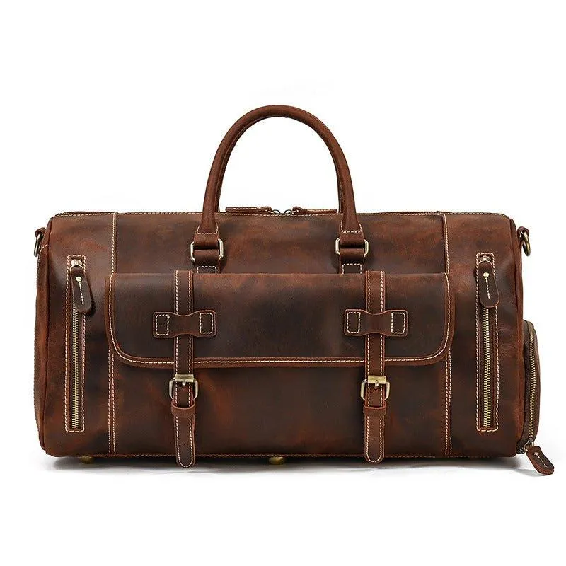 Mens Leather Weekender Bag with Shoe Compartment