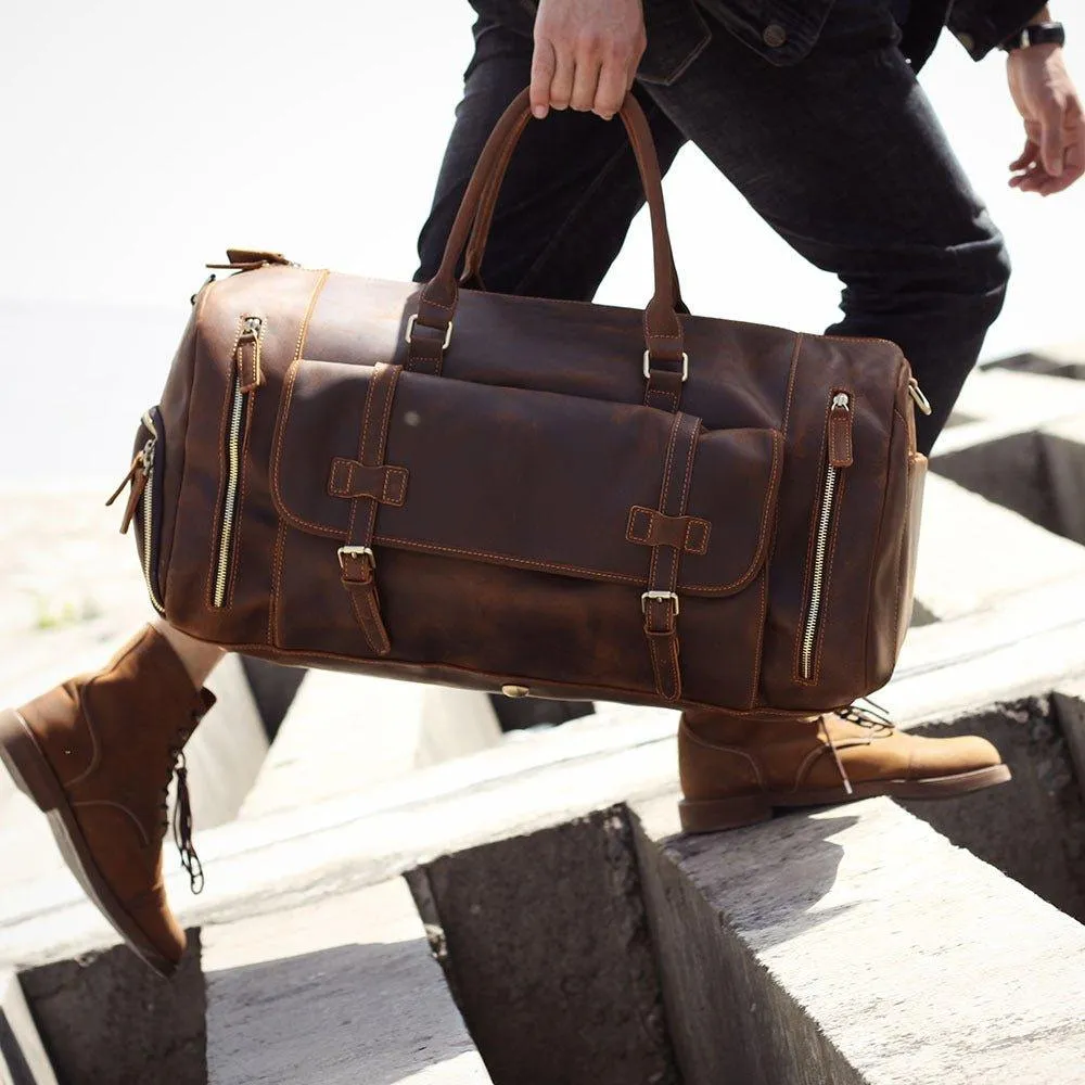 Mens Leather Weekender Bag with Shoe Compartment
