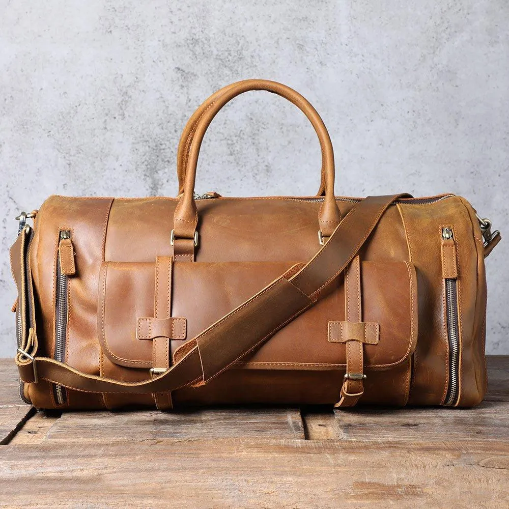 Mens Leather Weekender Bag with Shoe Compartment