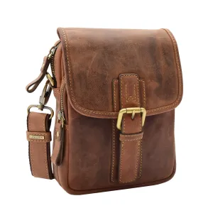 Men's Smart Cross Body Bag Genuine Leather Messenger Tan DR386