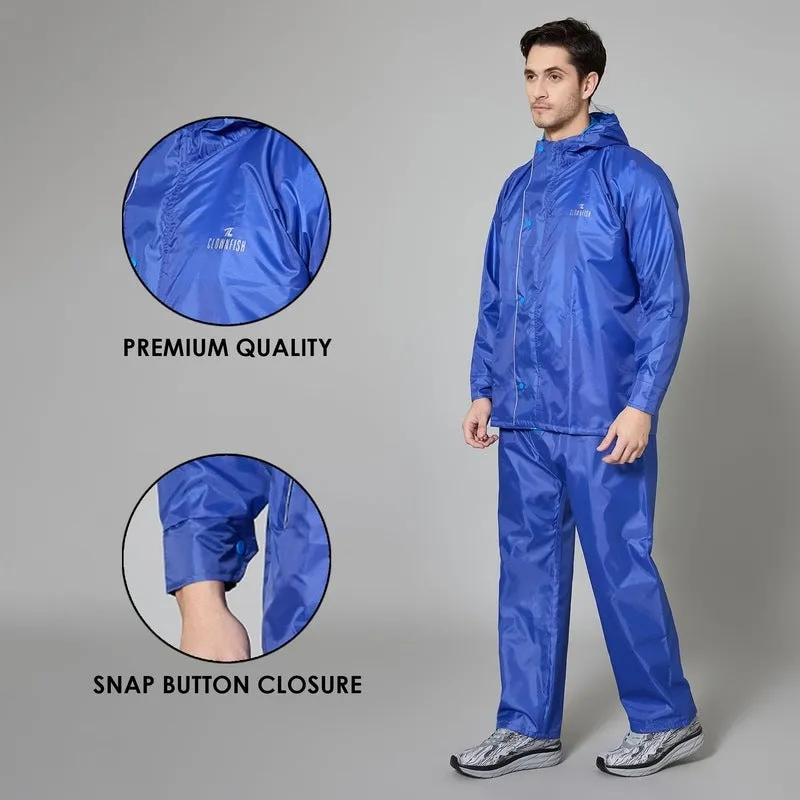 Men's Waterproof Raincoat & Pants - Reversible, Reflective | Includes Storage Bag | Size: L | Royal Blue