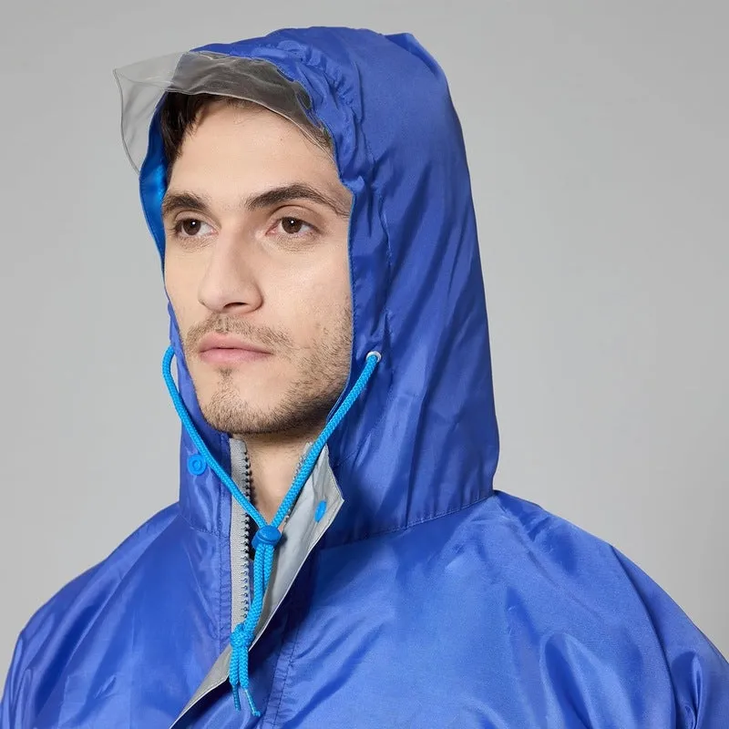 Men's Waterproof Raincoat & Pants - Reversible, Reflective | Includes Storage Bag | Size: L | Royal Blue