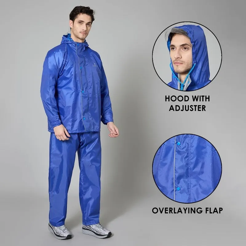 Men's Waterproof Raincoat & Pants - Reversible, Reflective | Includes Storage Bag | Size: L | Royal Blue