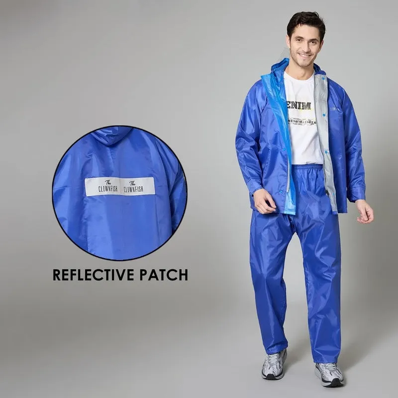 Men's Waterproof Raincoat & Pants - Reversible, Reflective | Includes Storage Bag | Size: L | Royal Blue