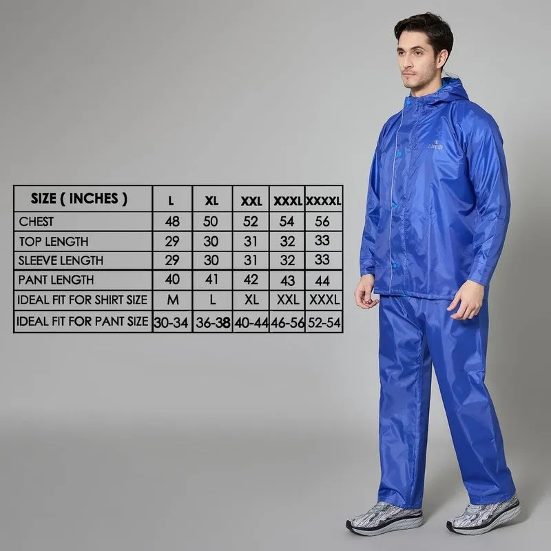 Men's Waterproof Raincoat & Pants - Reversible, Reflective | Includes Storage Bag | Size: L | Royal Blue