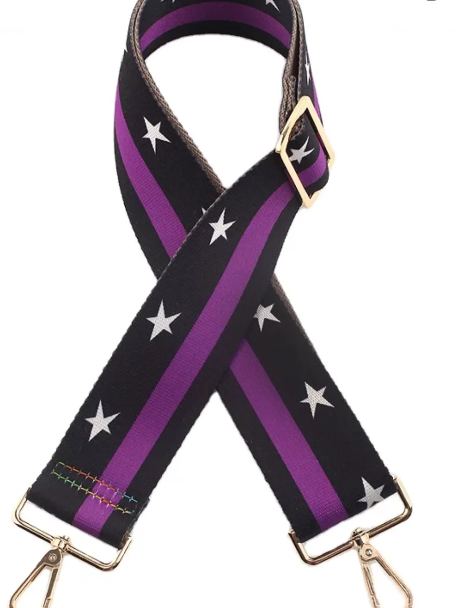 Metallic Purple & Black with Silver Star Bag Strap