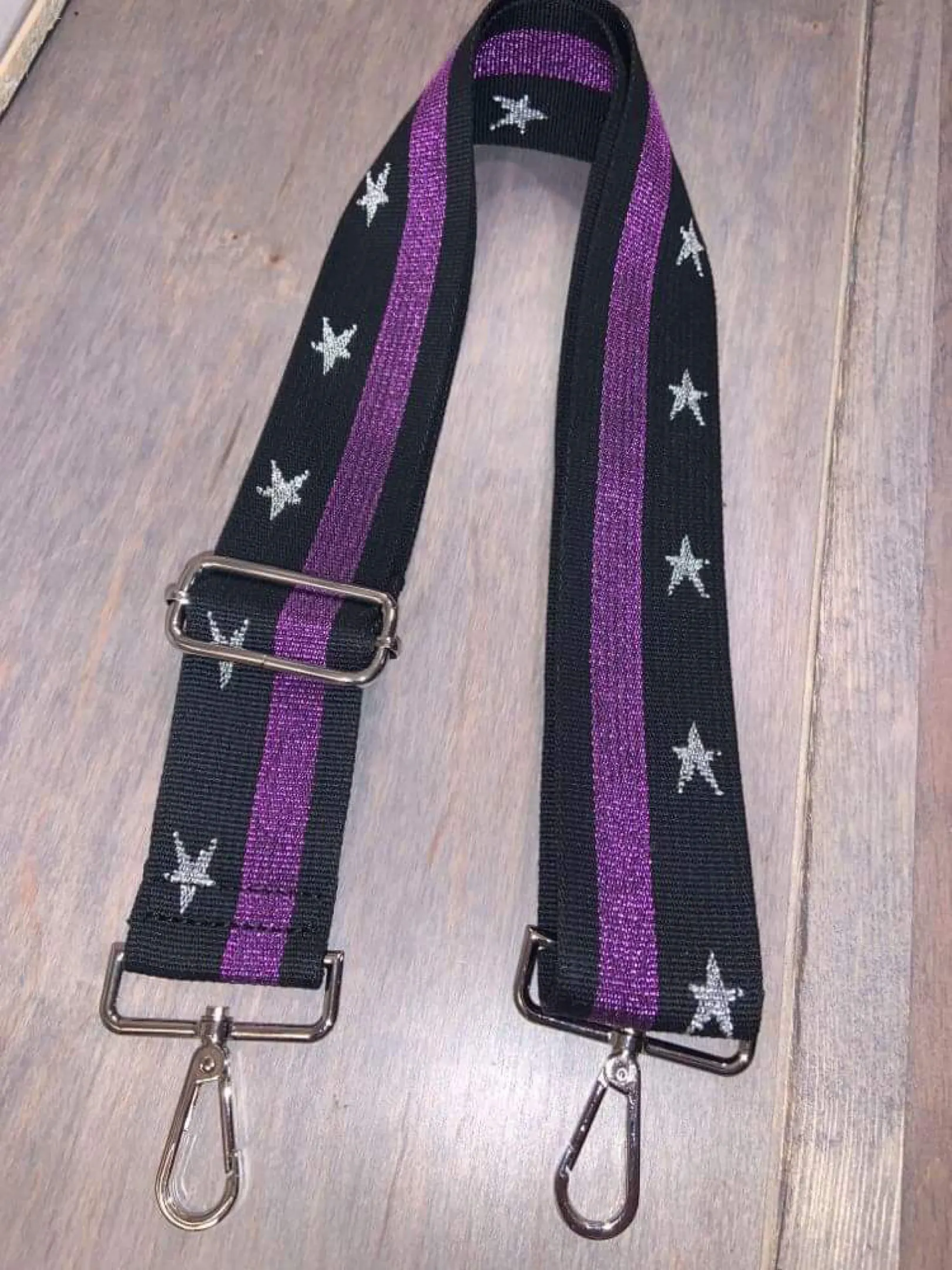 Metallic Purple & Black with Silver Star Bag Strap
