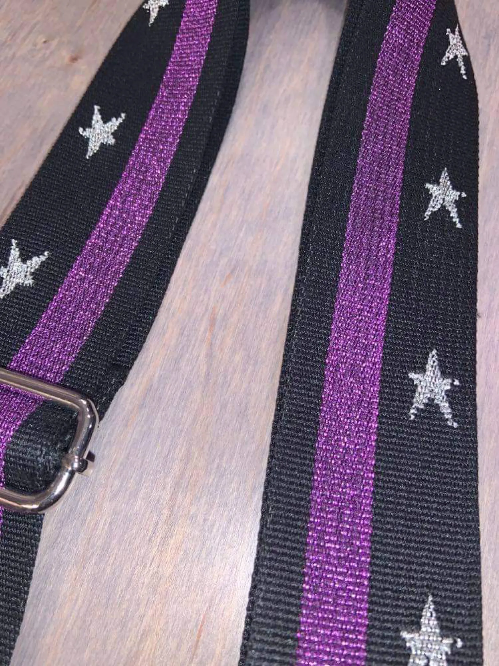 Metallic Purple & Black with Silver Star Bag Strap