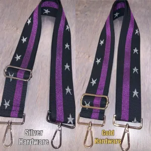 Metallic Purple & Black with Silver Star Bag Strap
