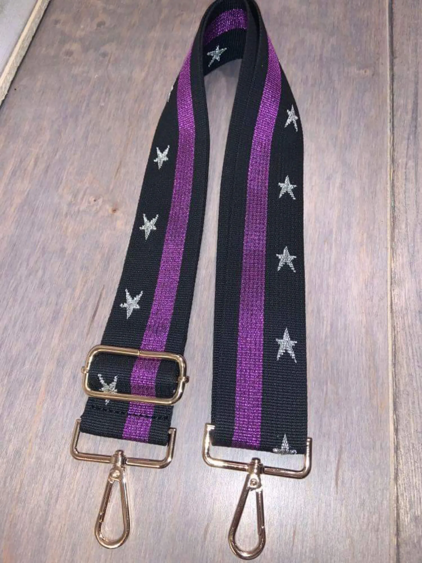 Metallic Purple & Black with Silver Star Bag Strap