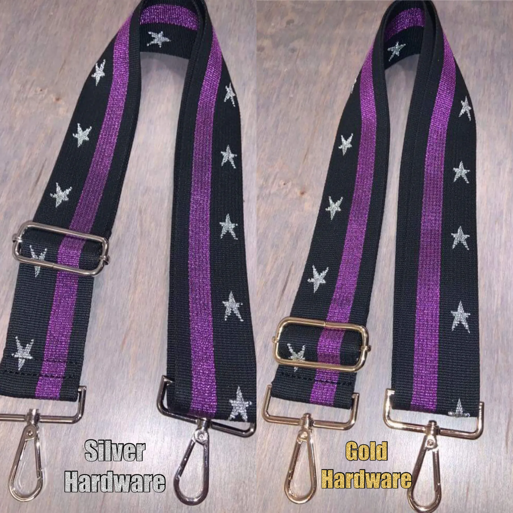 Metallic Purple & Black with Silver Star Bag Strap