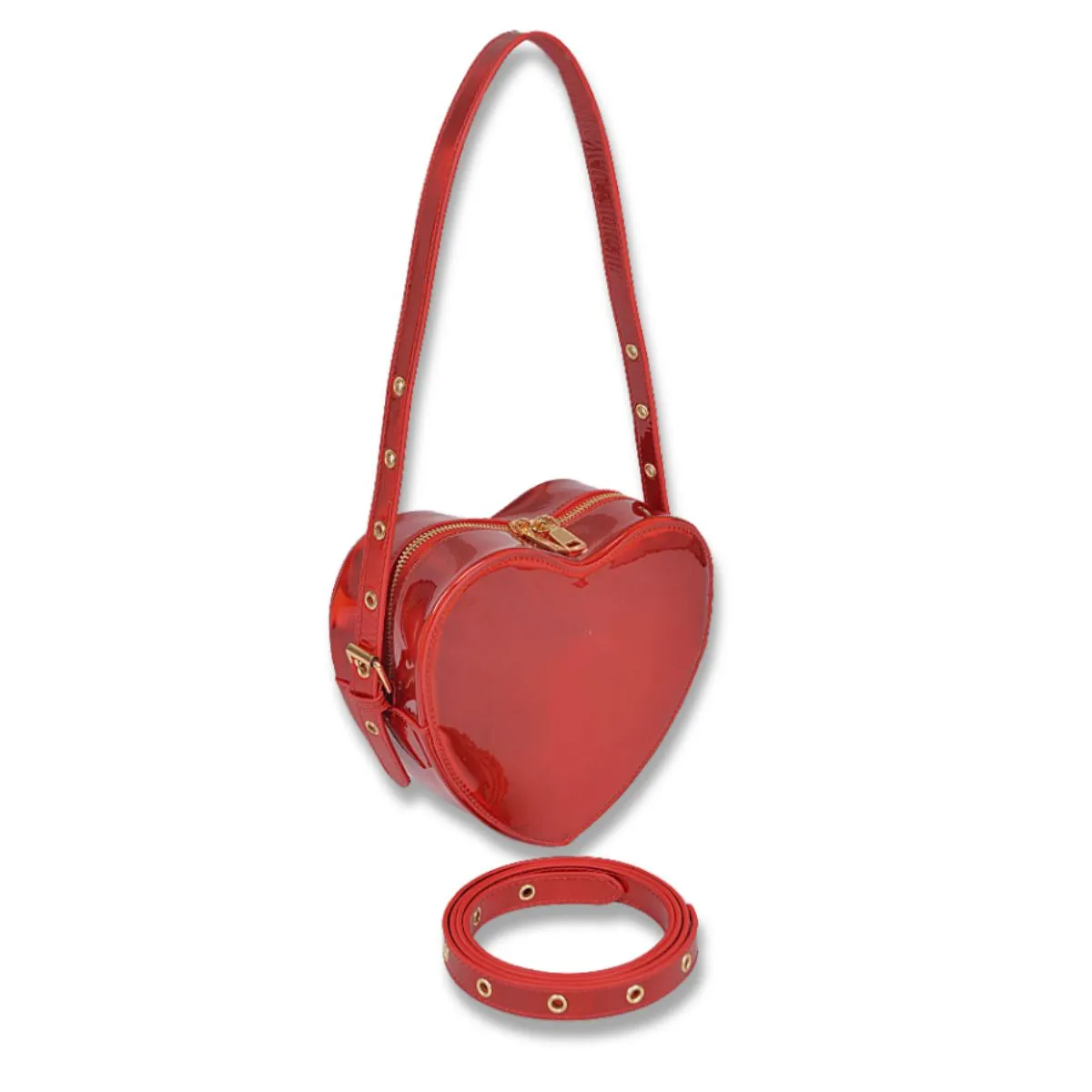 Metallic Red Heart Convertible Shoulder Bag