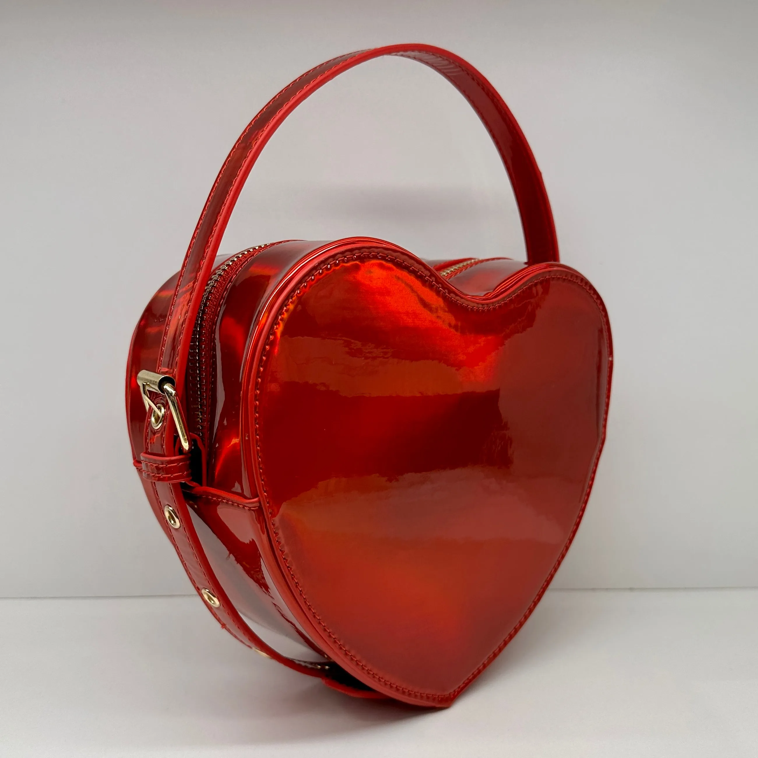 Metallic Red Heart Convertible Shoulder Bag