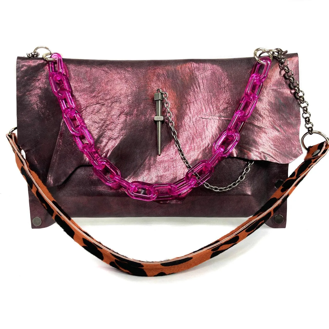 Metallic Rose Leather "Cindy" Crossbody bag
