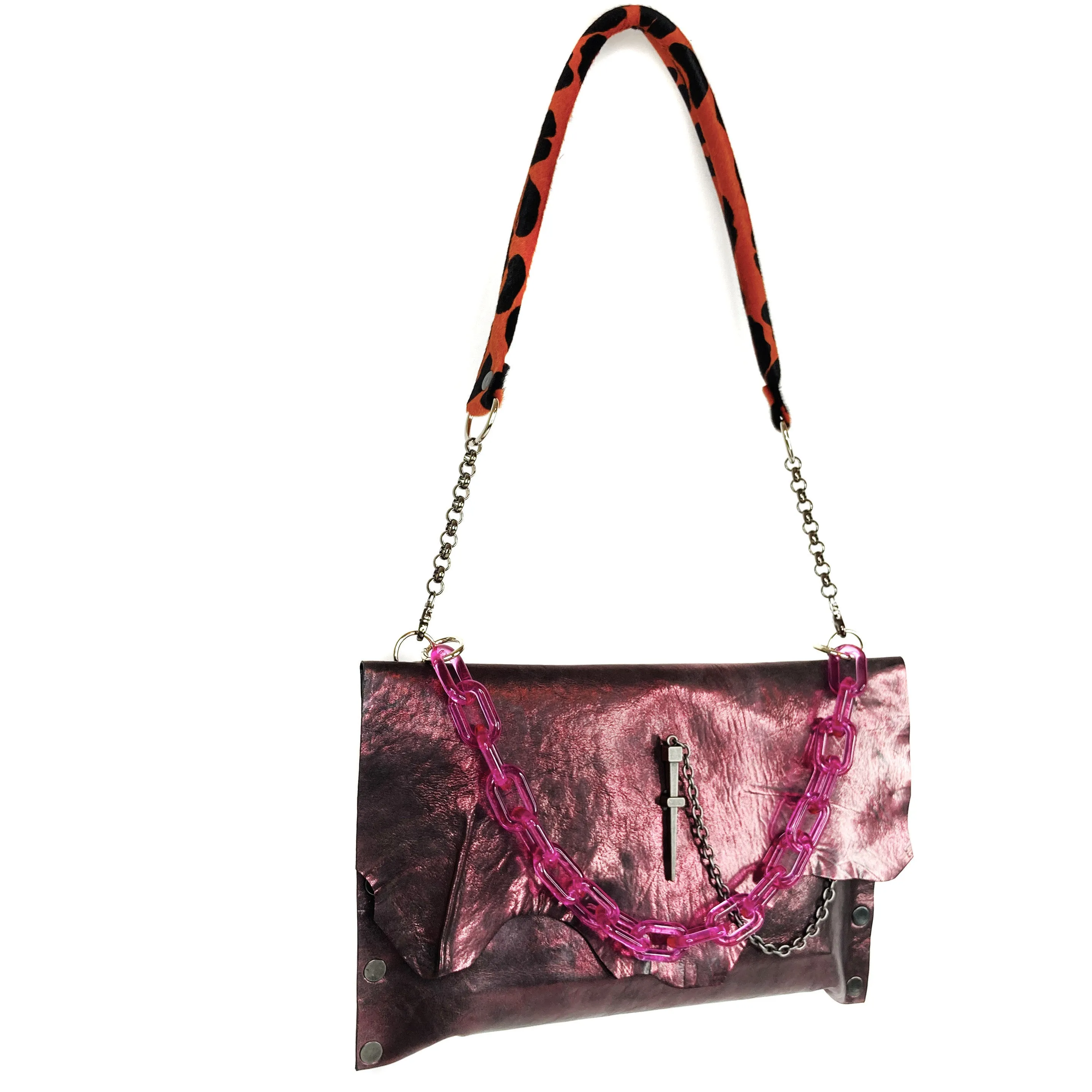 Metallic Rose Leather "Cindy" Crossbody bag