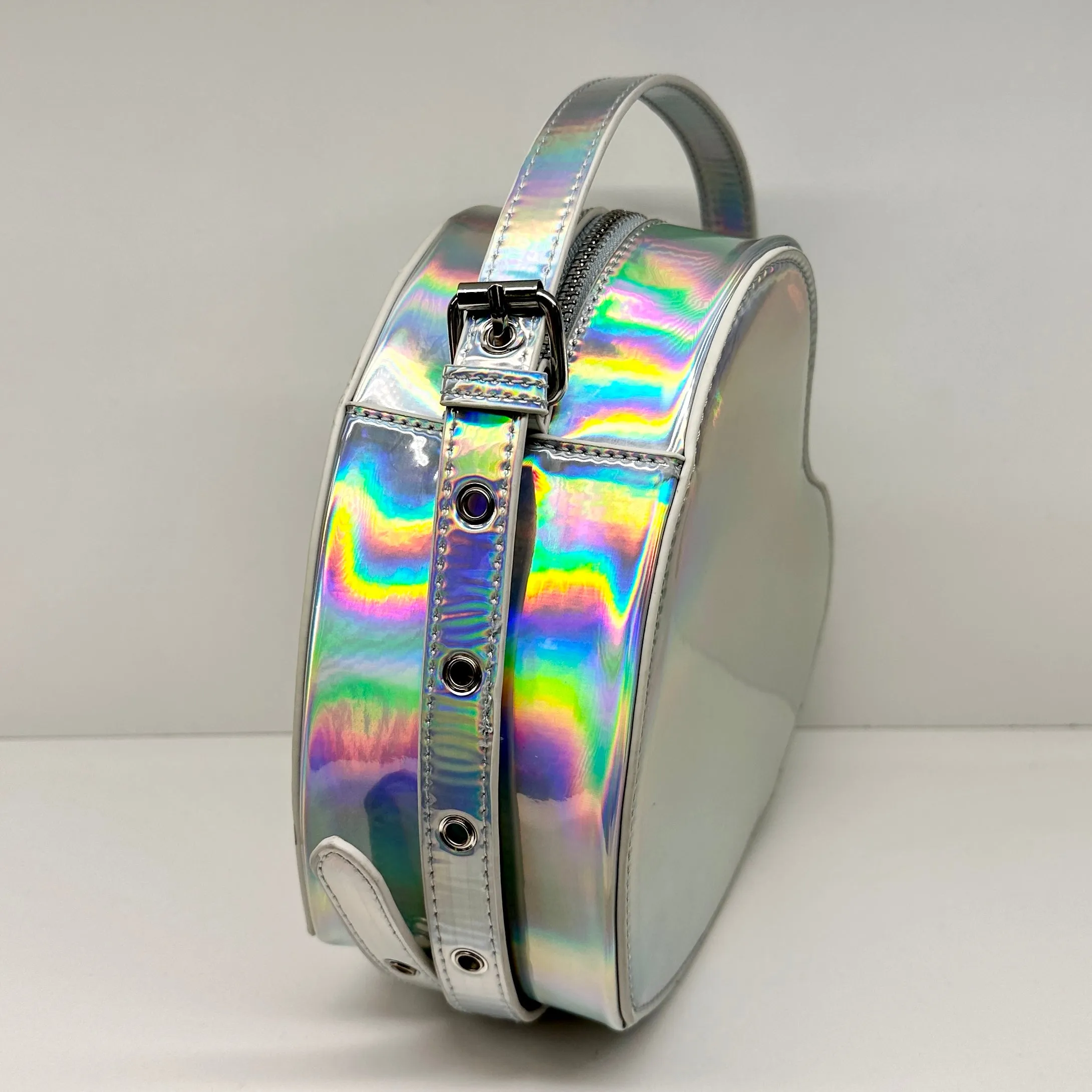 Metallic Silver Heart Convertible Shoulder Bag