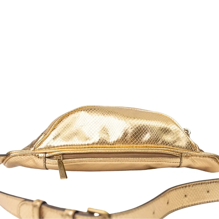 Michael Kors Metallic Snake-Embossed Leather Belt Bag