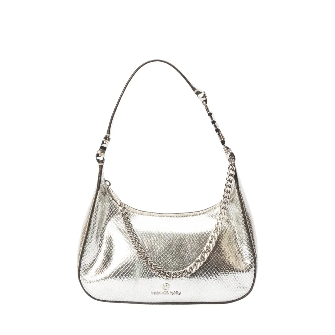 Michael Kors Piper Small Metallic Snake Embossed Leather Shoulder Bag