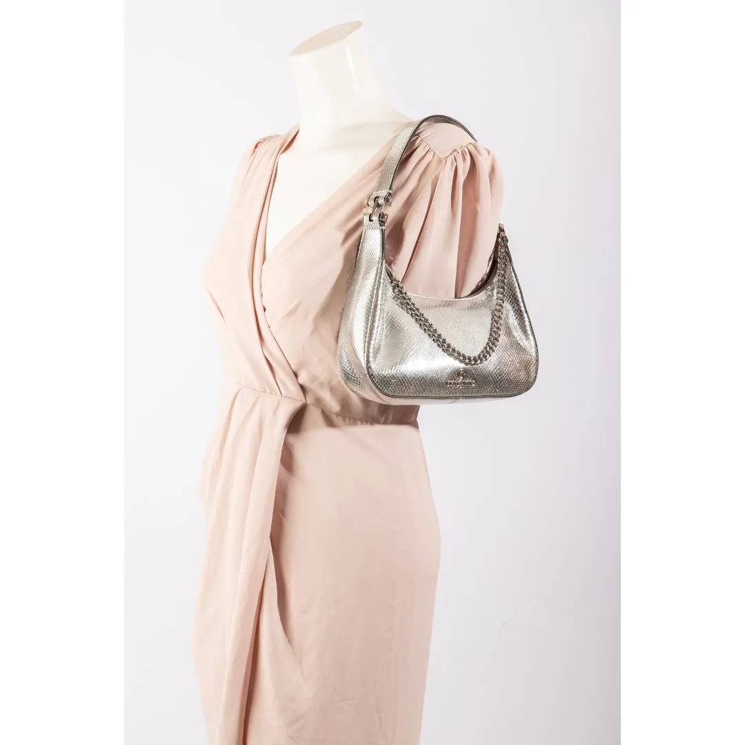 Michael Kors Piper Small Metallic Snake Embossed Leather Shoulder Bag