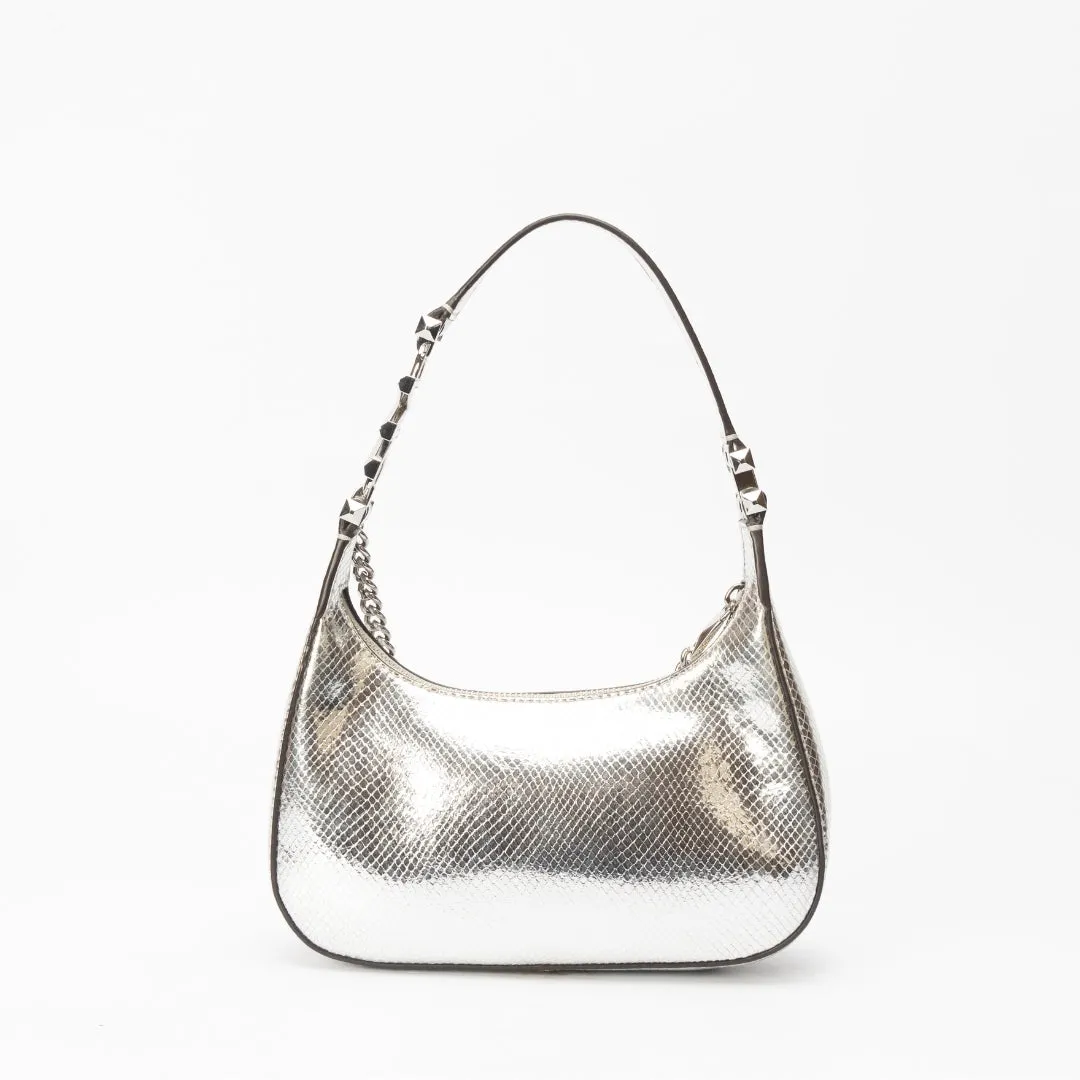 Michael Kors Piper Small Metallic Snake Embossed Leather Shoulder Bag